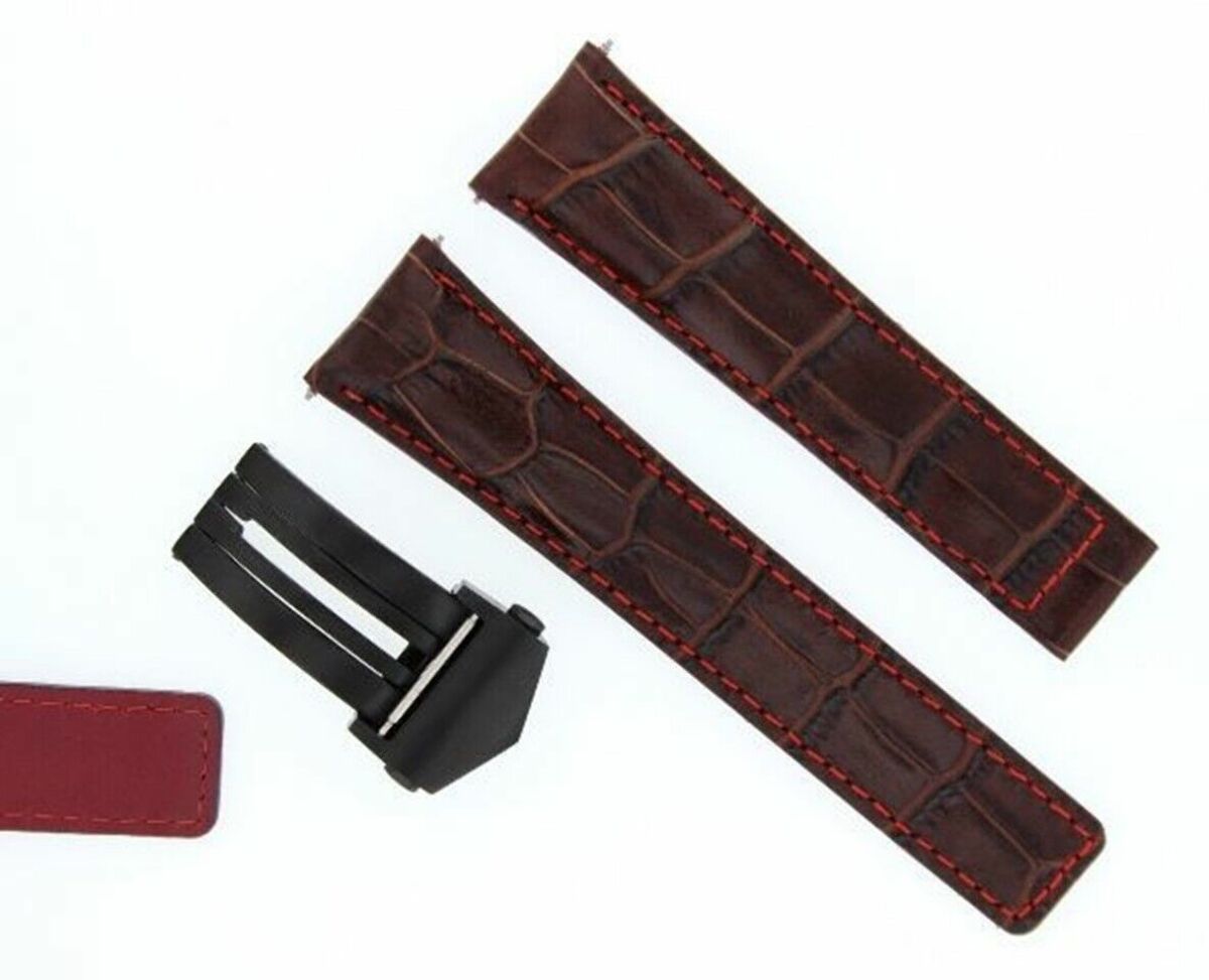 22MM LEATHER WATCH BAND STRAP CLASP FOR TAG HEUER CARERRA MONACO 3TC - BLACK