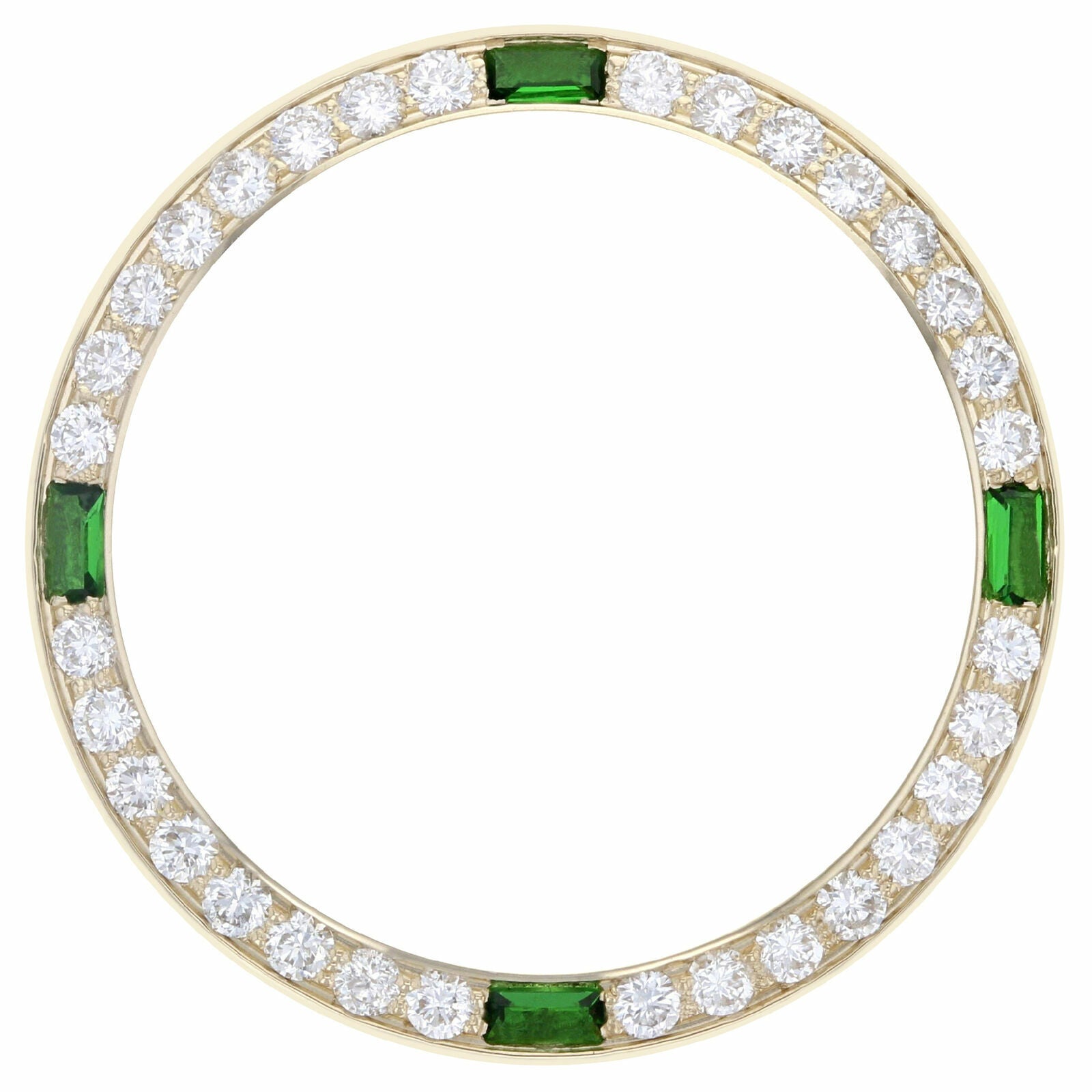 LADIES 1CT BEAD SET DIAMOND BEZEL 18KY FOR ROLEX DATE, DATEJUST WITH 4 EMERALDS