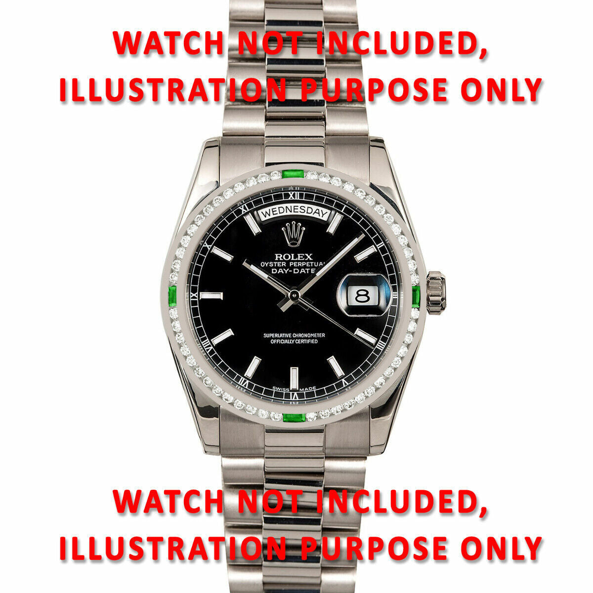 MEN 1.30CT CHANNEL DIAMOND BEZEL 18KW FOR ROLEX DATEJUST, PRESIDENT WITH EMERALD