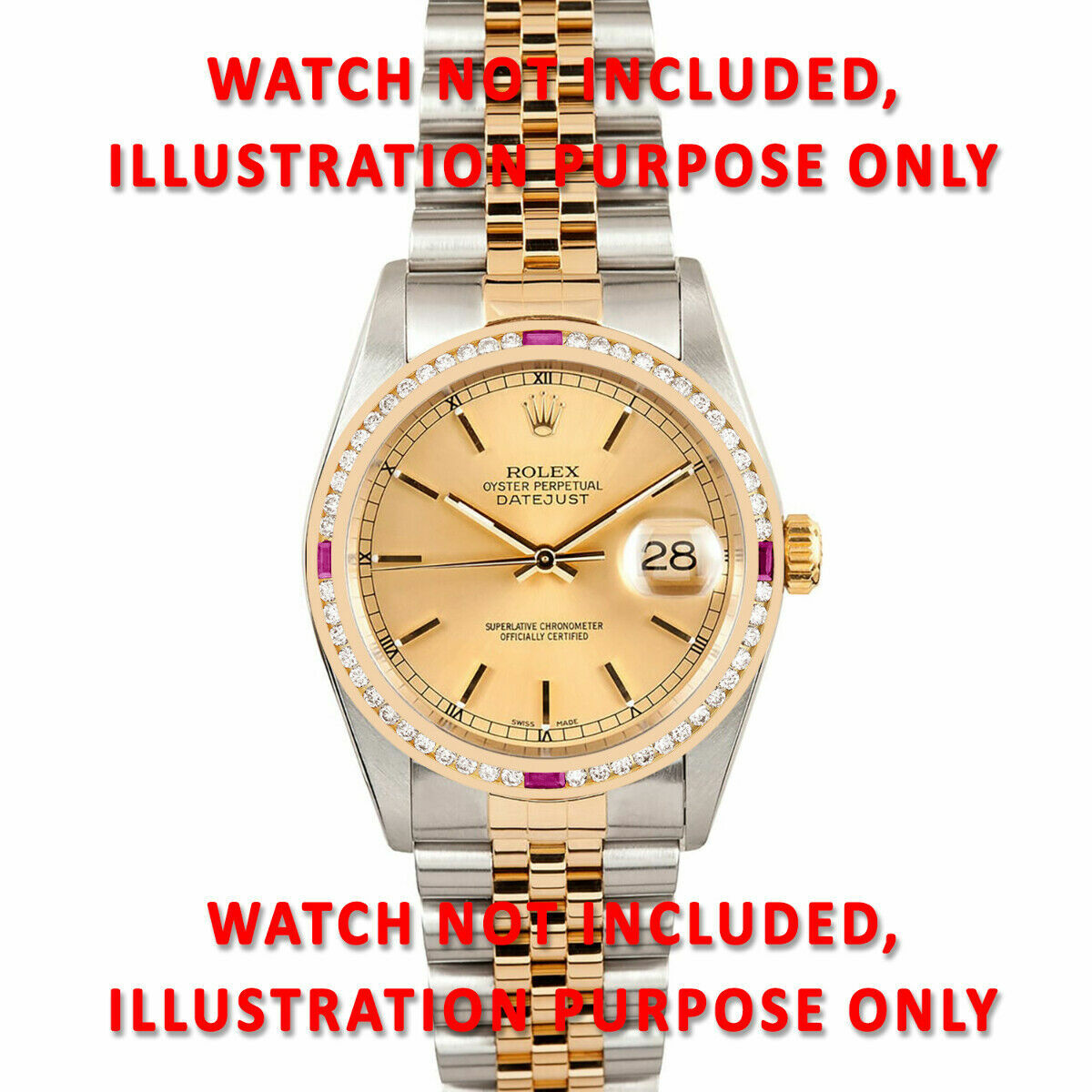 36MM 1.30CT CHANNEL BEZEL BEZEL PART FOR ROLEX DATEJUST WITH DIAMOND & RUBIES