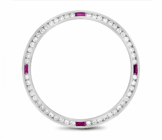 36MM 1.30CT DIAMOND BEZEL FOR ROLEX DATEJUST, PRESIDENT 18KW WITH RUBIES CHANNEL