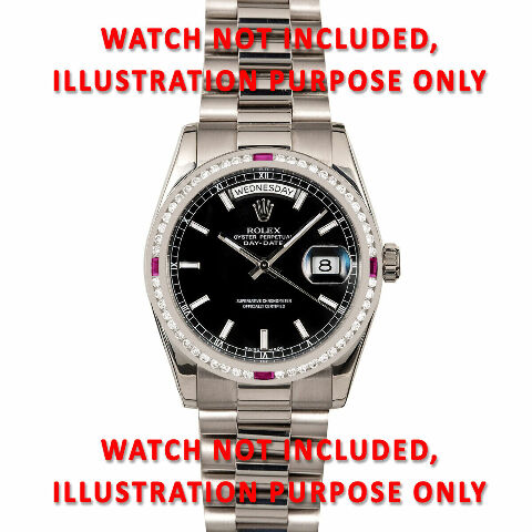 36MM 1.30CT DIAMOND BEZEL FOR ROLEX DATEJUST, PRESIDENT 18KW WITH RUBIES CHANNEL