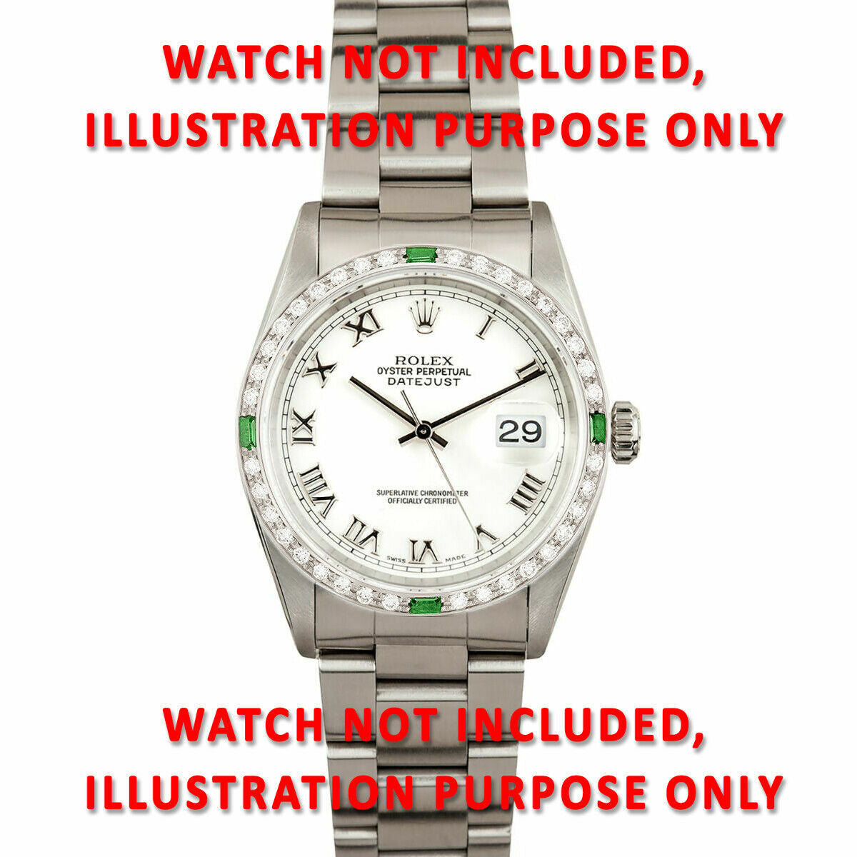 MEN 1CT DIAMOND BEZEL 18KW FOR ROLEX FULL SIZE DATEJUST, PRESIDENT WITH EMERALDS