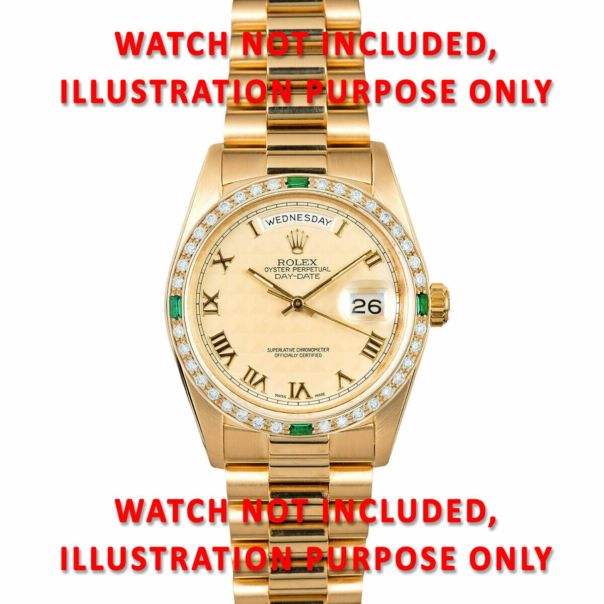 36MM 1CT BEAD SET DIAMOND BEZEL 18KY FOR ROLEX DATEJUST, PRESIDENT WITH EMERALDS