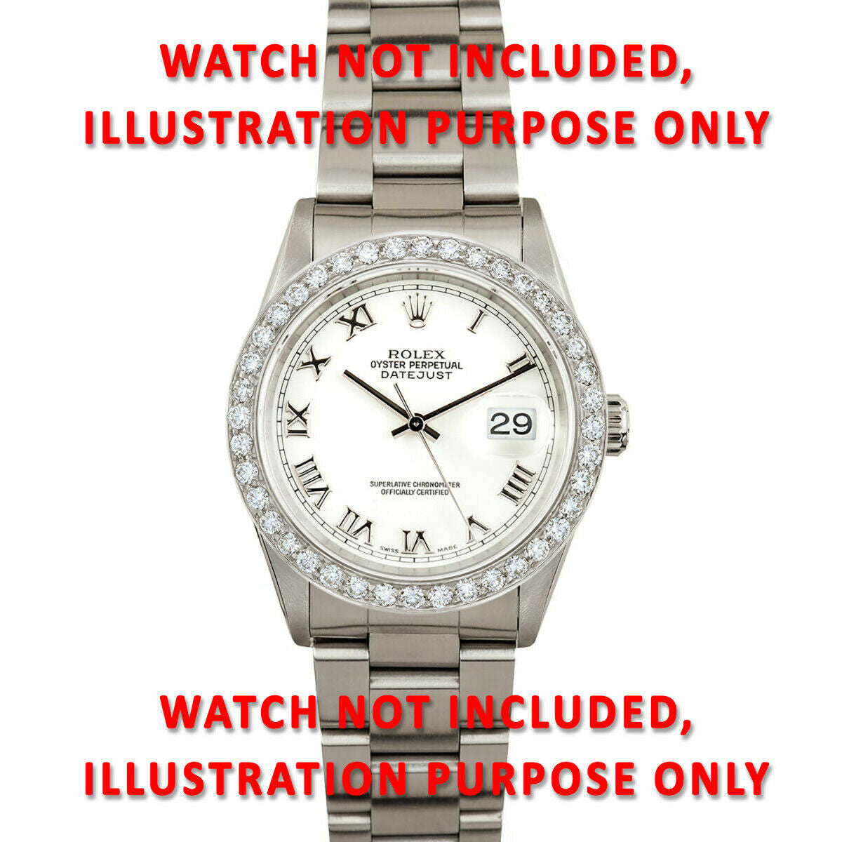 34MM 2CT BEAD SET PAVE DIAMOND BEZEL WATCH PART 14KW FOR ROLEX AIRKING, DATE