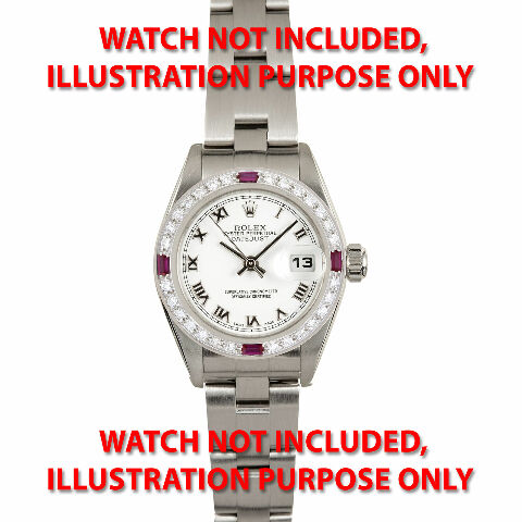 LADIES .70CT DIAMOND BEZEL 18KW FOR ROLEX DATE, DATEJUST, PRESIDENT WITH RUBIES