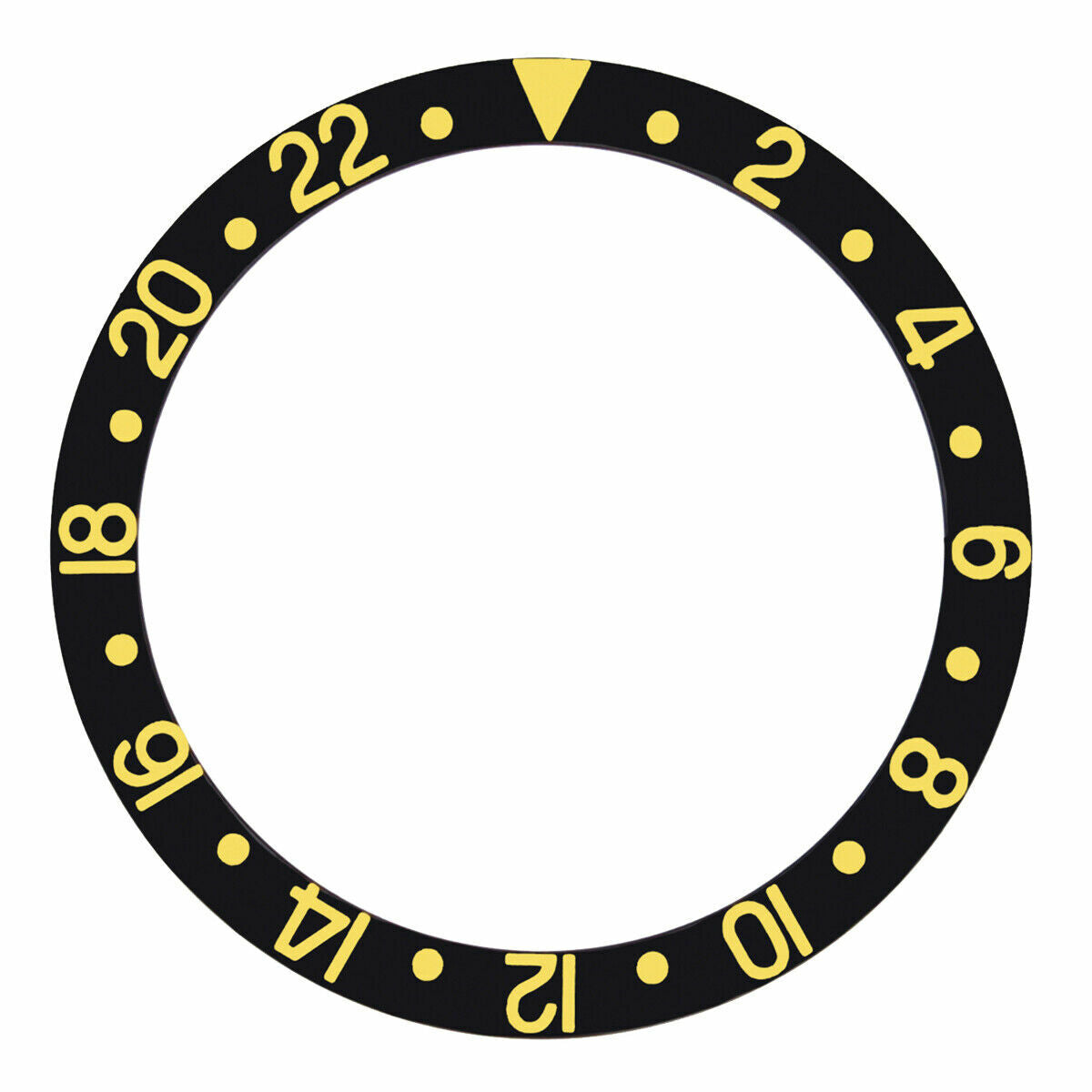 BEZEL INSERT FOR ROLEX GMT MASTER 16753, 16758, 16759 BLACK GOLD YELLOW FONT