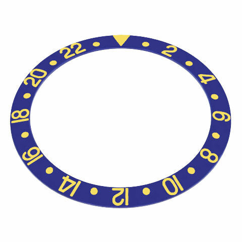 GMT BEZEL INSERT FOR ROLEX GMT MASTER PLASTIC MODEL 16753, 16758 BLUE GOLD FONT