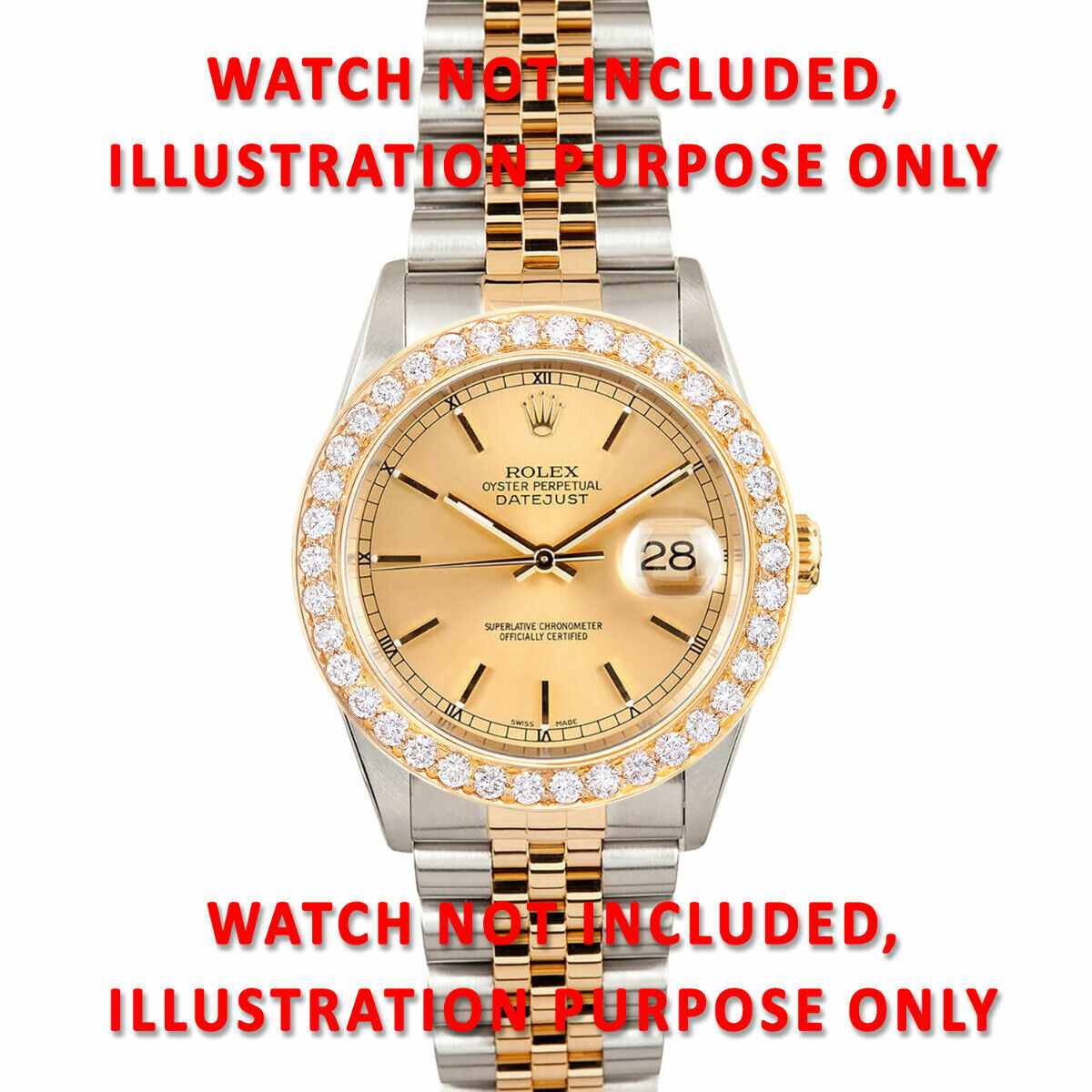 MENS 3CT BEAD SET DIAMOND BEZEL 18KY FOR ROLEX DATEJUST, PRESIDENT DAY DATE 36MM