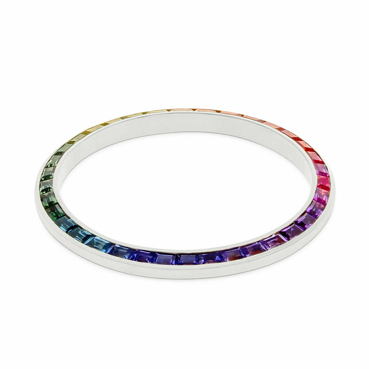 2.50CT SYNTHETIC RAINBOW BEZEL FOR ROLEX DATEJUST, 18KW 16220, 16234, 16250