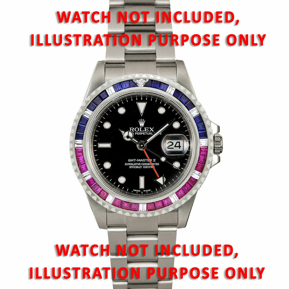 MEN GMT MASTER 2, SUBMARINER SAPPHIRES & RUBIES & DIAMONDS BEZEL FOR ROLEX WG