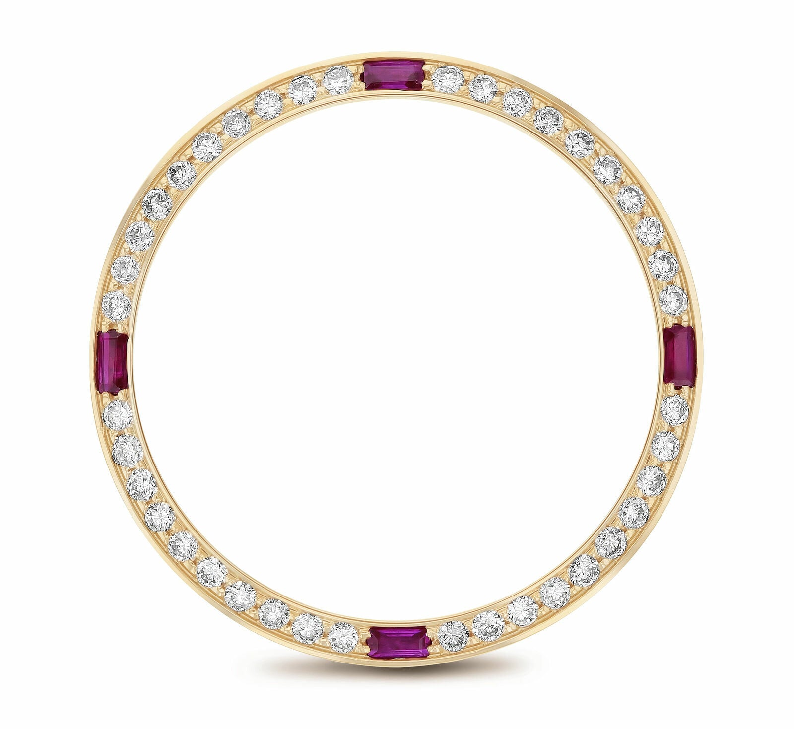 YELLOW GOLD 1CT BEAD SET DIAMOND BEZEL FOR ROLEX 31MM DATEJUST WITH 4 RUBIES