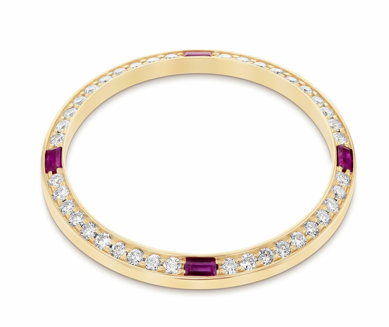 YELLOW GOLD 1CT BEAD SET DIAMOND BEZEL FOR ROLEX 31MM DATEJUST WITH 4 RUBIES