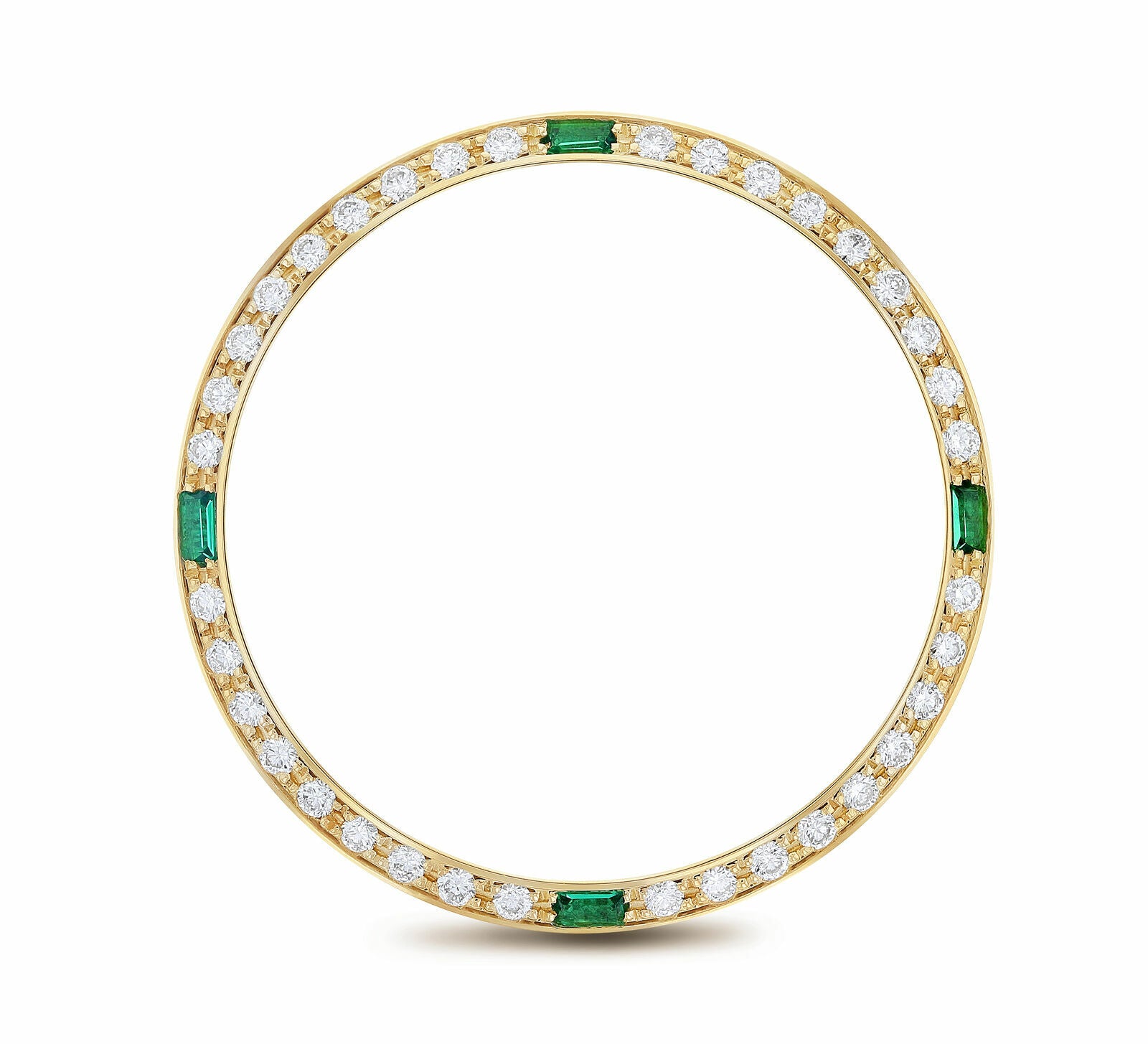 .90CT BEAD SET DIAMOND BEZEL FOR ROLEX DATE 34MM WITH 4 CORNER EMERALDS YELLOW