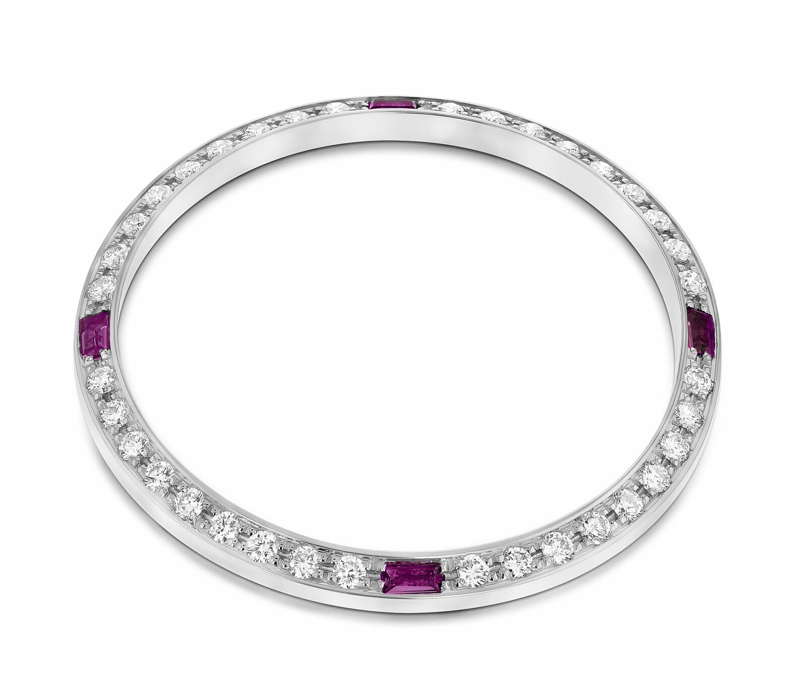 .90CT BEAD SET DIAMOND BEZEL 14K WHITE GOLD FOR ROLEX DATE 34MM WITH 4 RUBIES