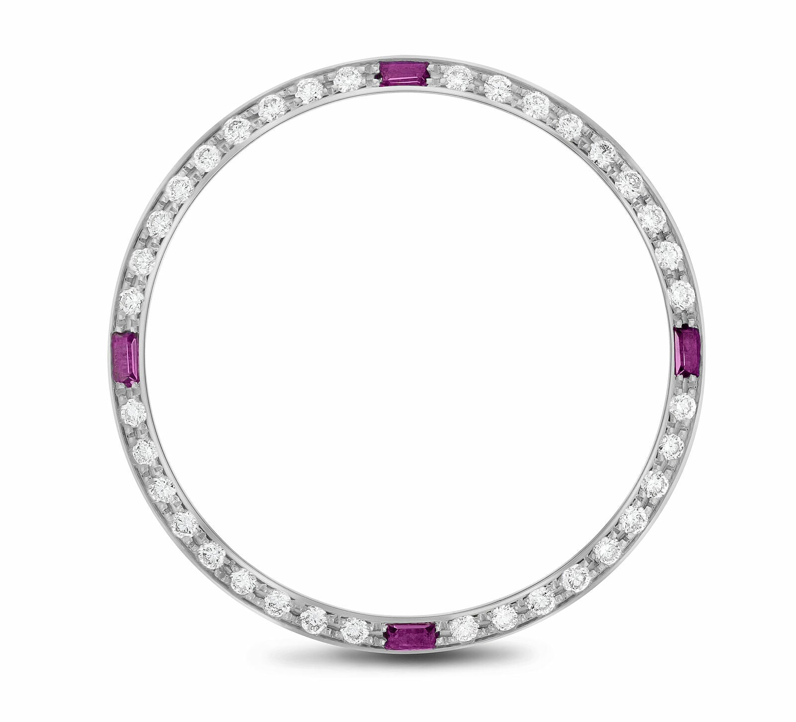 .90CT BEAD SET DIAMOND BEZEL 14K WHITE GOLD FOR ROLEX DATE 34MM WITH 4 RUBIES