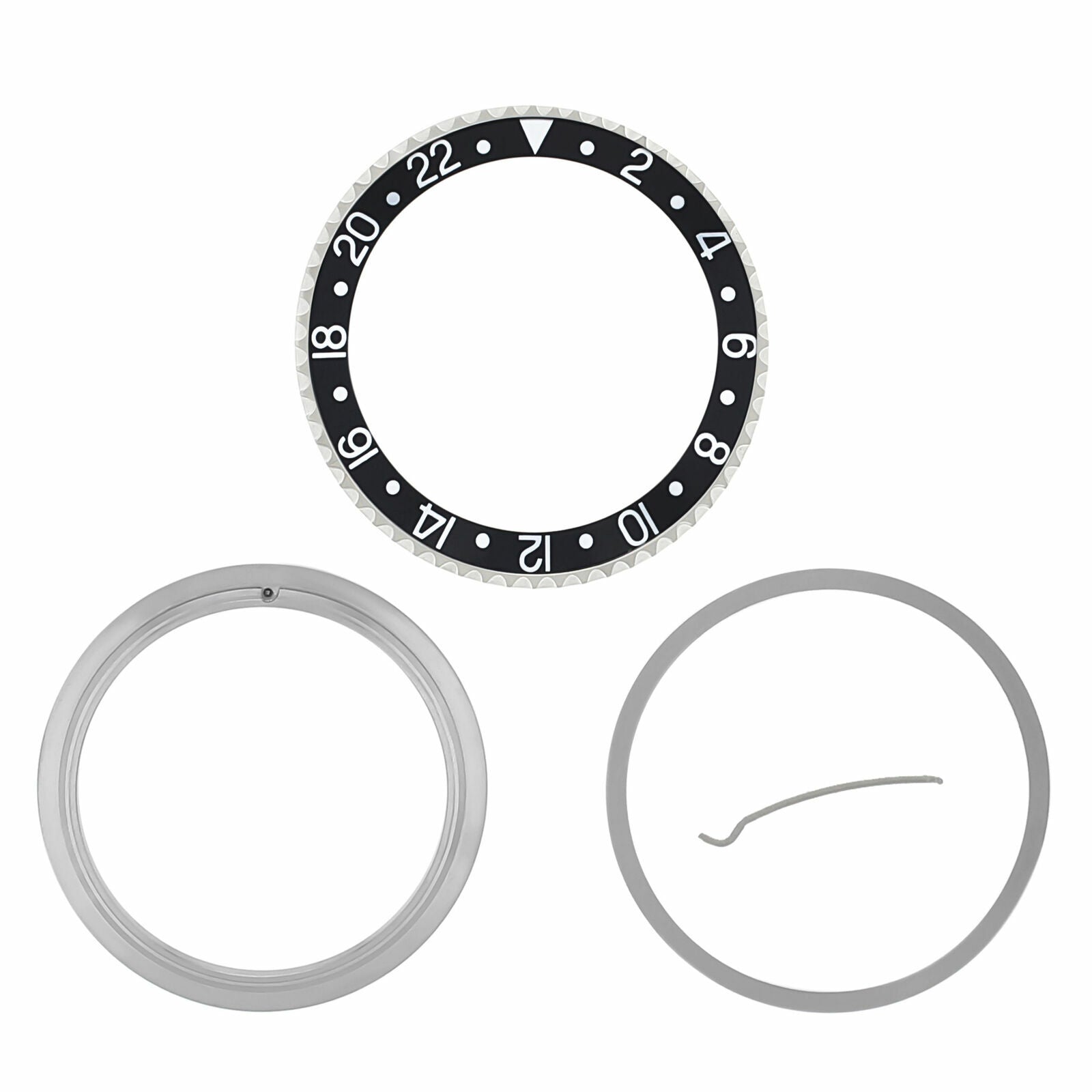 STEEL BEZEL, INSERT, RETAINING RING FOR ROLEX GMT 16700, 16710, 16760 BLACK