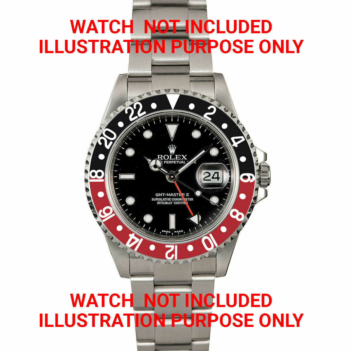 ROTATING STEEL BEZEL, INSERT, RETAINING RING FOR ROLEX GMT 1670, 1675 BLACK RED