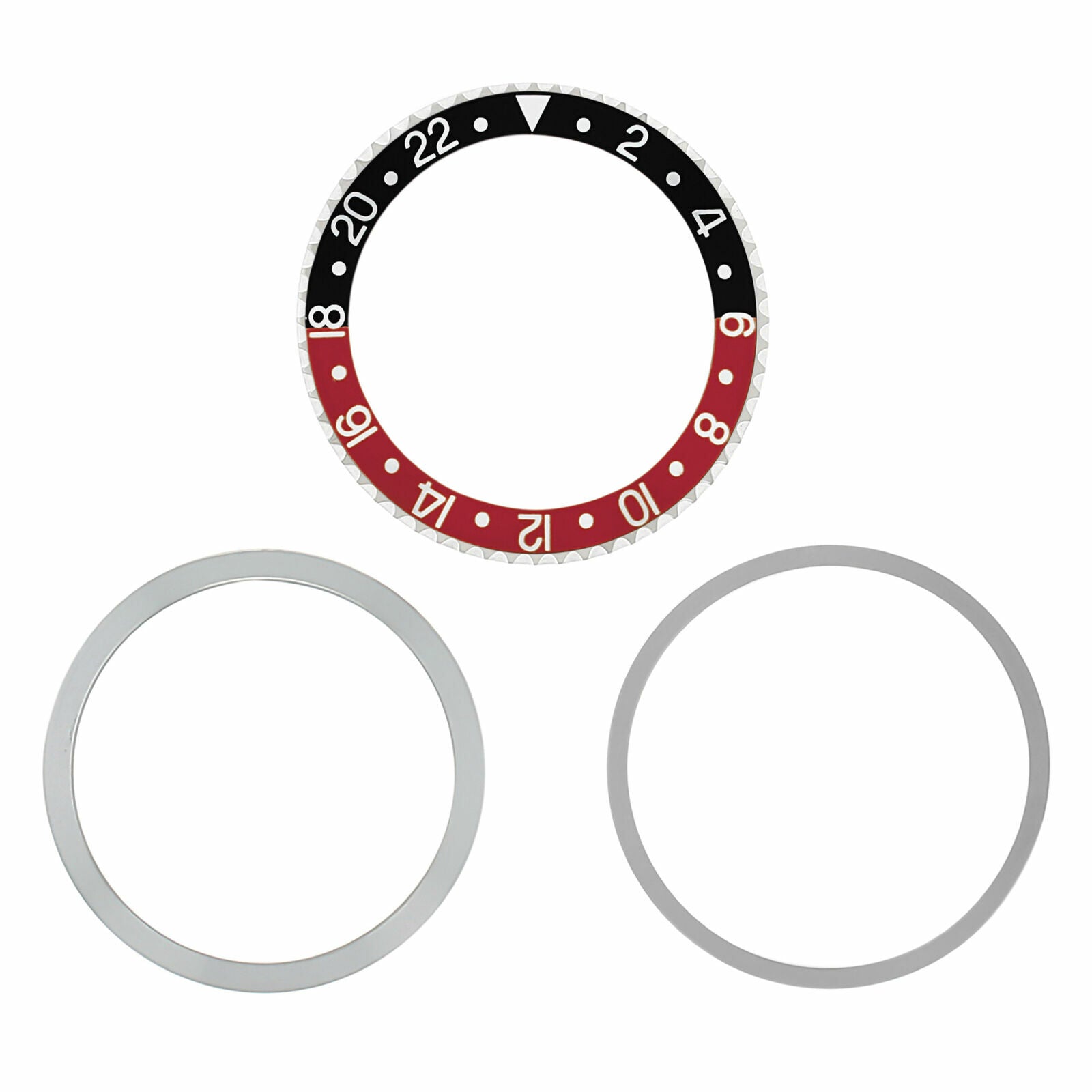 ROTATING STEEL BEZEL, INSERT, RETAINING RING FOR ROLEX GMT 1670, 1675 BLACK/RED