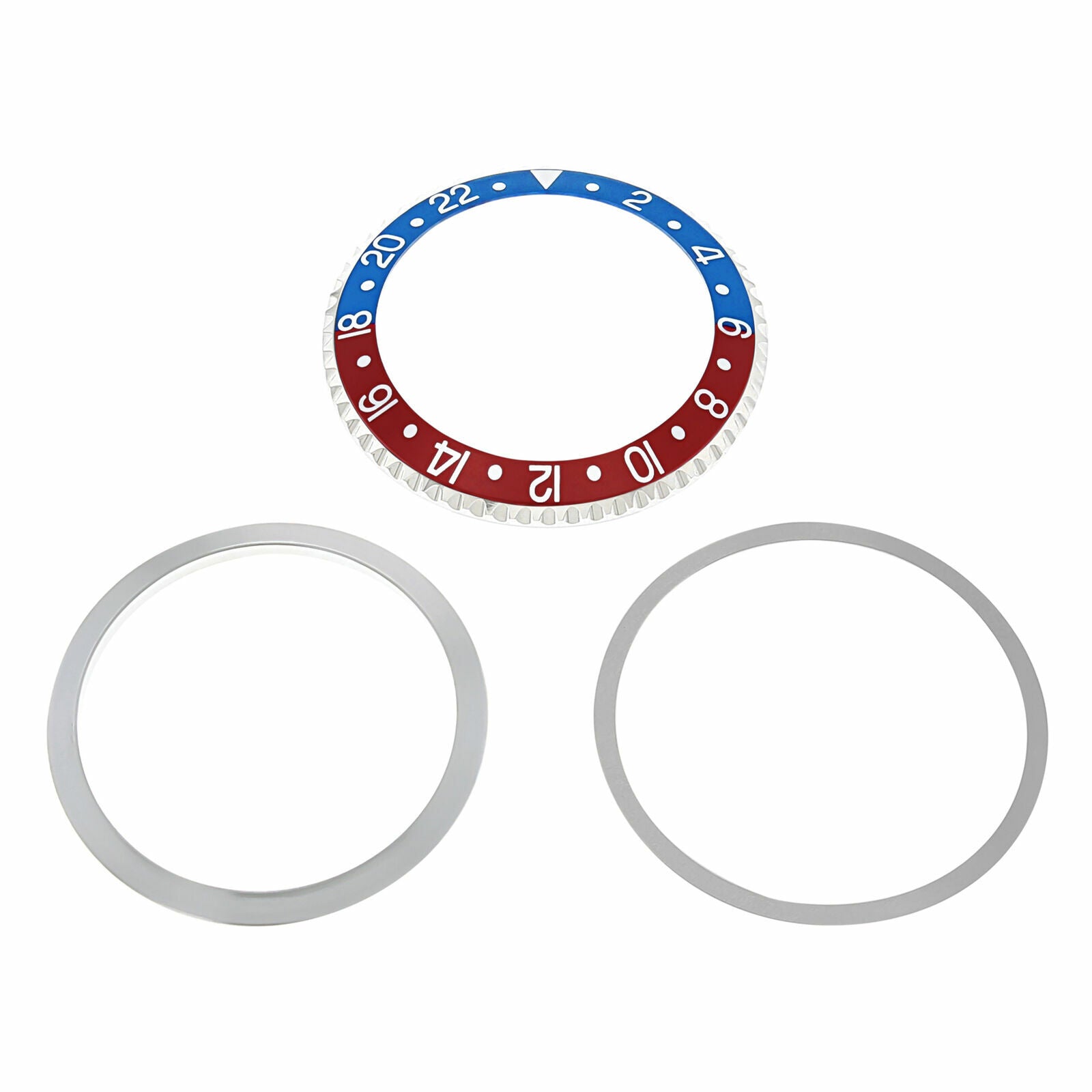 ROTATING STEEL BEZEL, INSERT, RETAINING RING FOR ROLEX GMT 1670, 1675 BLUE RED