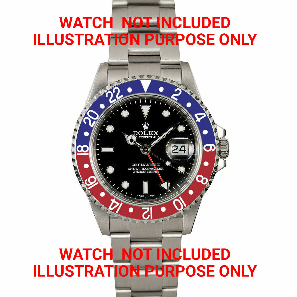 ROTATING STEEL BEZEL, INSERT, RETAINING RING FOR ROLEX GMT 1670, 1675 BLUE RED