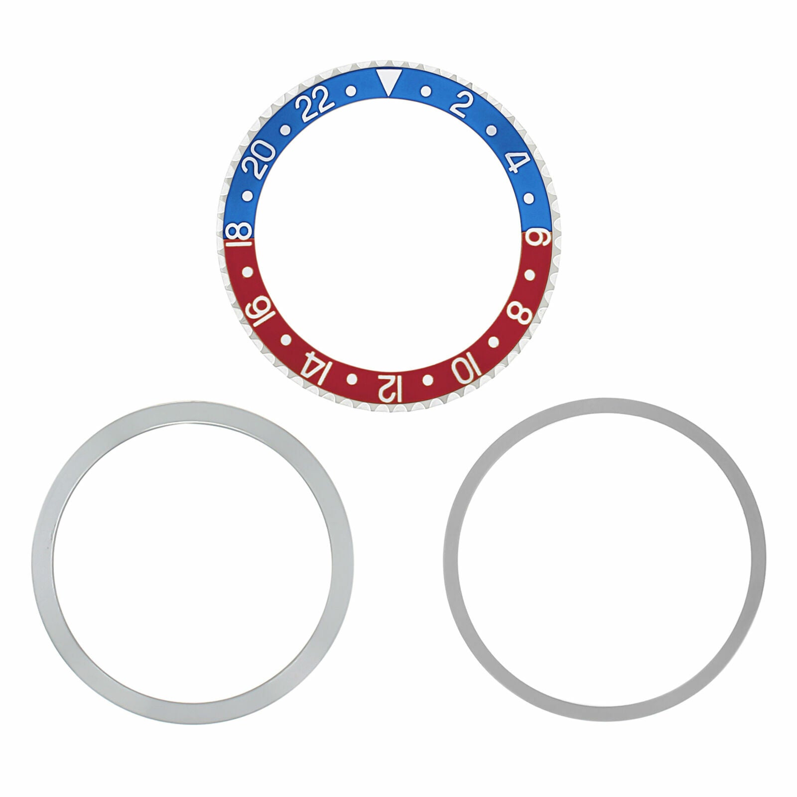 ROTATING STEEL BEZEL, INSERT, RETAINING RING FOR ROLEX GMT 1670, 1675 BLUE RED