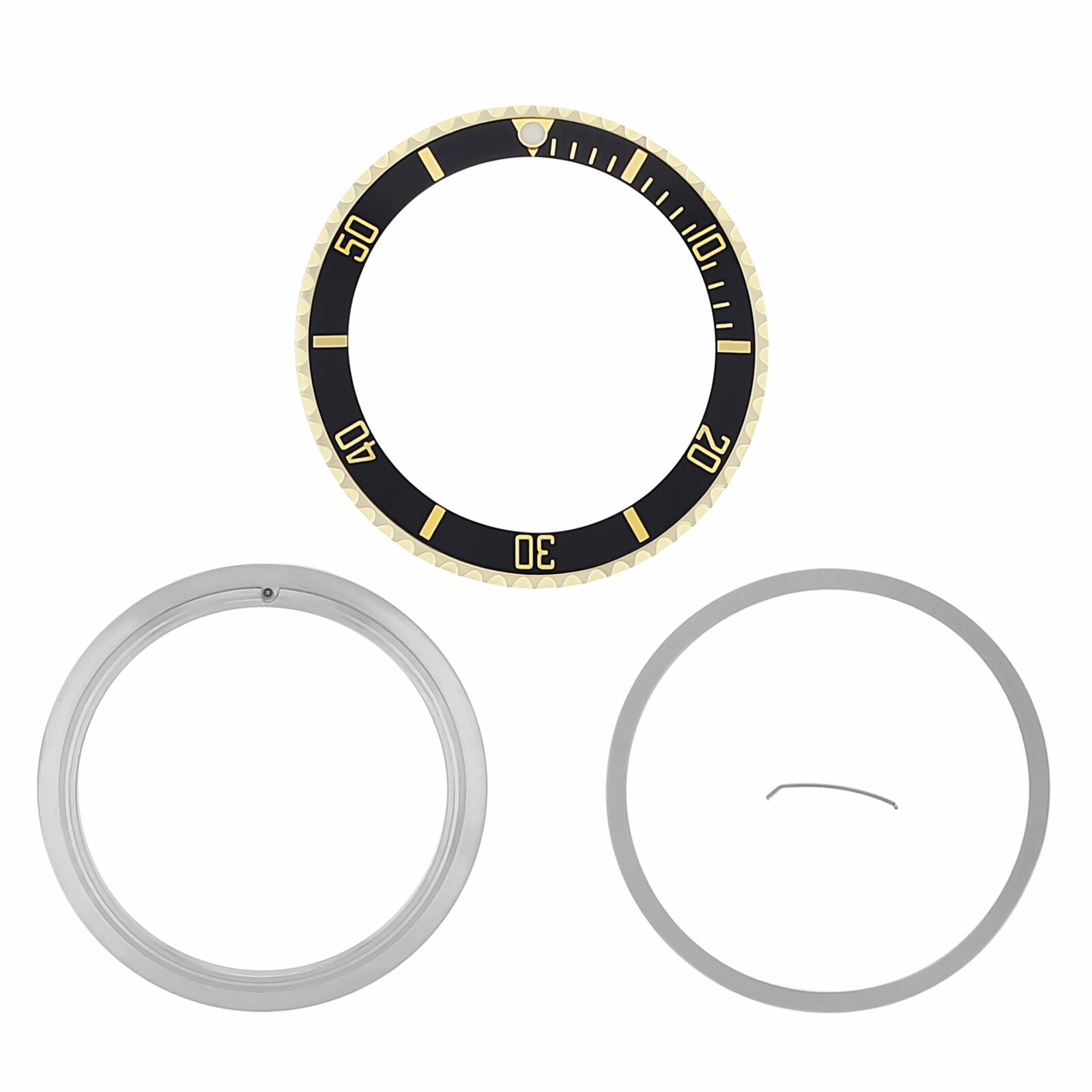 18K GOLD BEZEL, INSERT, RETAINING RING FOR ROLEX SUBMARINER 16800, 16808 BLACK