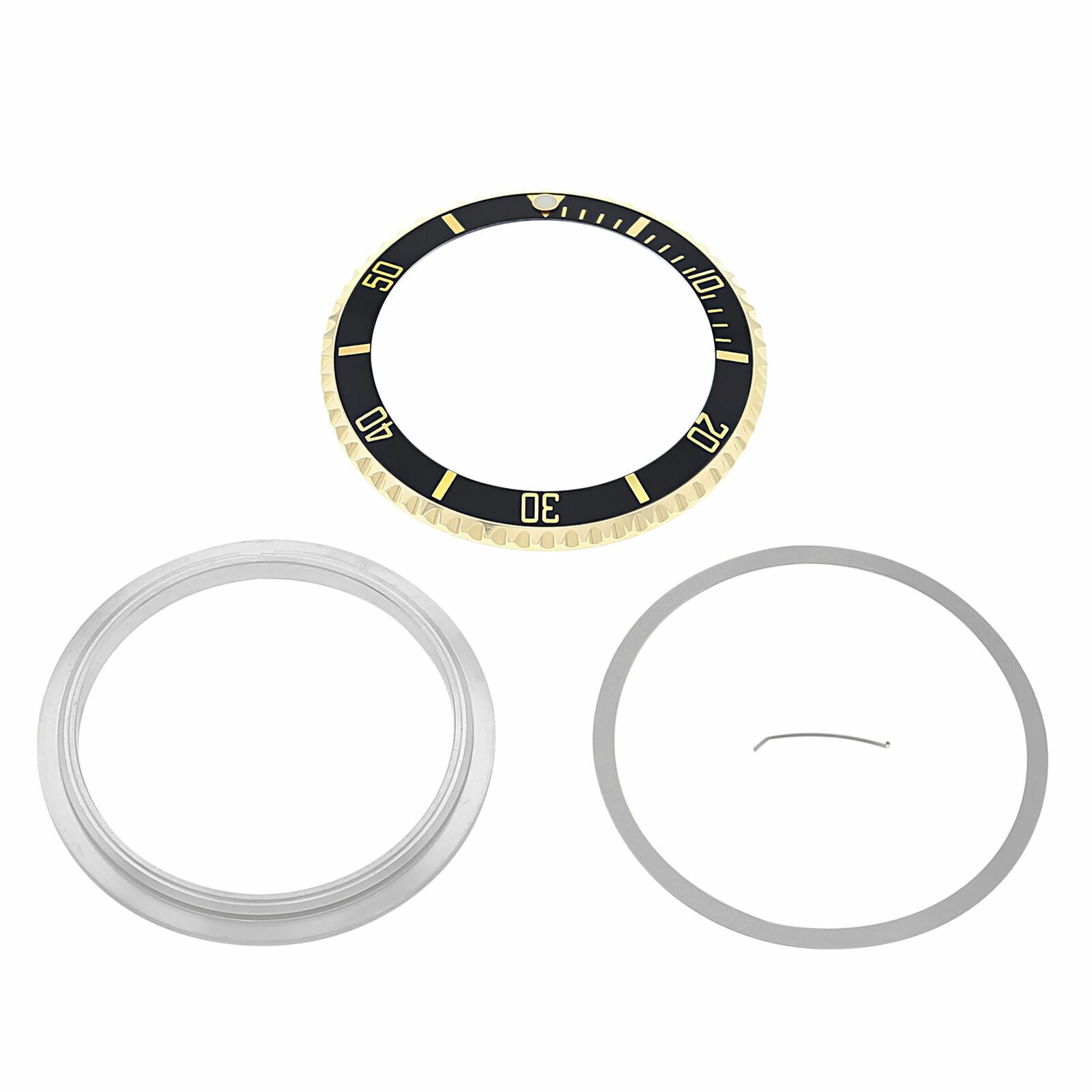 18K GOLD BEZEL, INSERT, RETAINING RING FOR ROLEX SUBMARINER 16613, 16618 BLACK