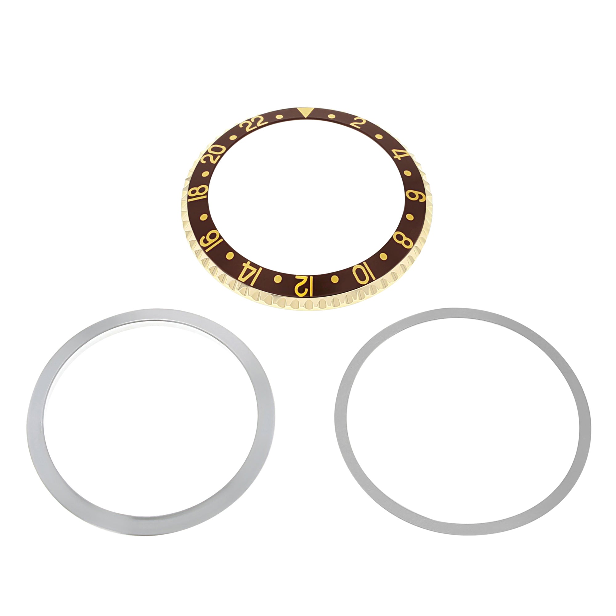 BEZEL, INSERT,  RETAINING RING FOR ROLEX GMT 18K GOLD 16758, 16750, 16753  BROWN
