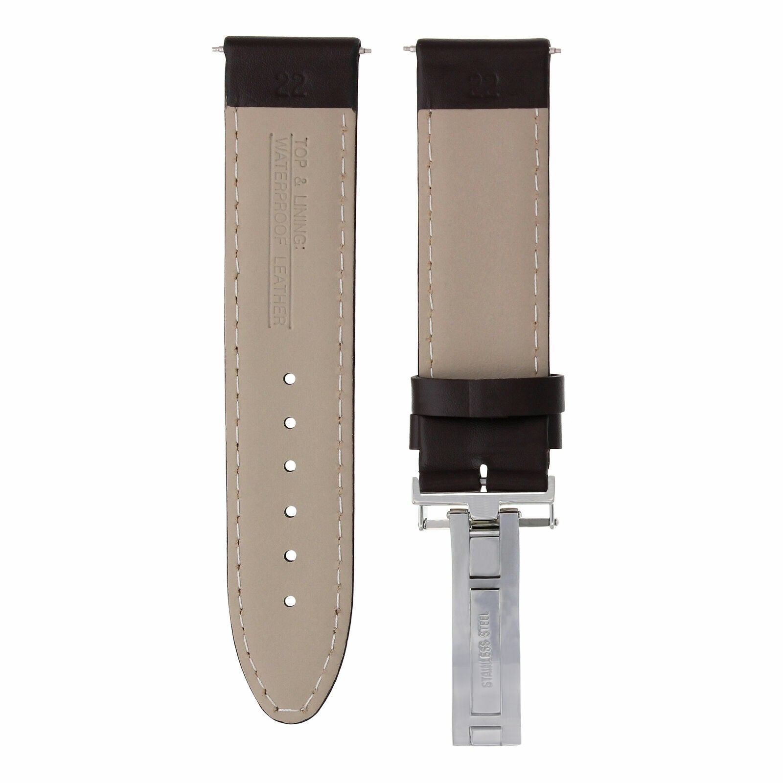 18MM SMOOTH LEATHER WATCH BAND STRAP DEPLOYMENT FOR KENNETH COLE D/BROWN WS #8