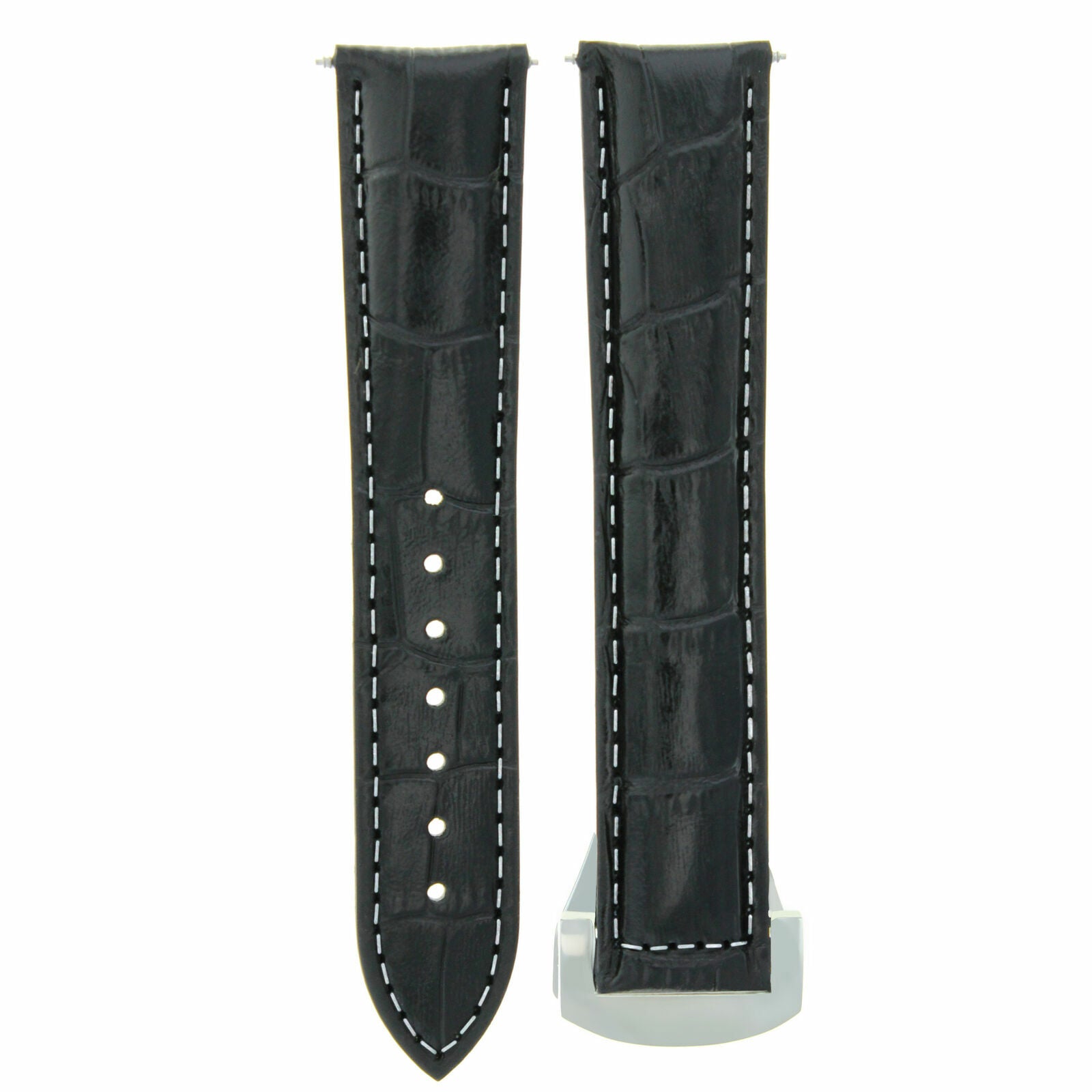 20MM LEATHER WATCH BAND STRAP FOR 41MM OMEGA SEAMASTER PLANET + CLASP BLACK WS