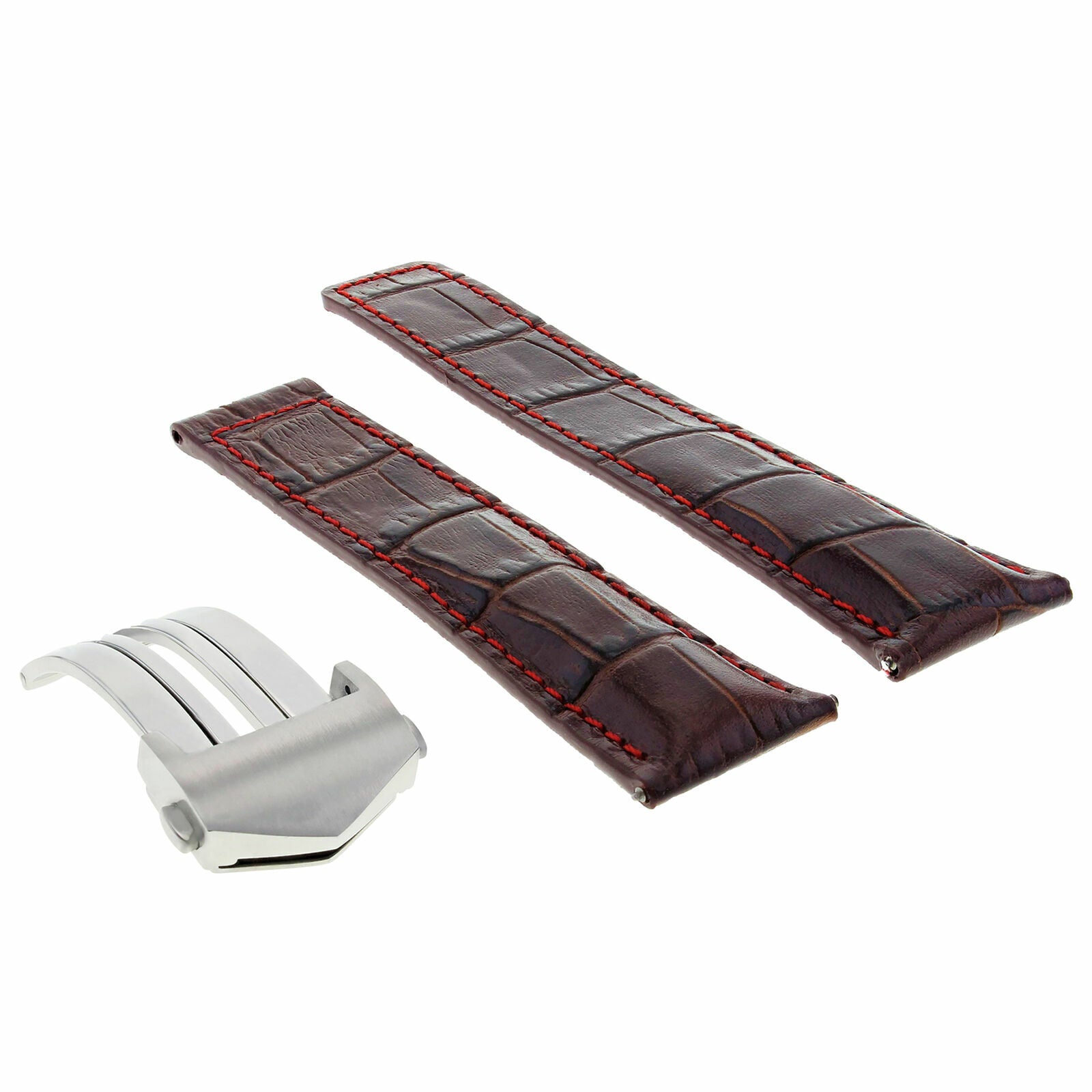 19MM LEATHER WATCH BAND STRAP DEPLOYMENT CLASP FOR TAG HEUER CARERRA BROWN RED