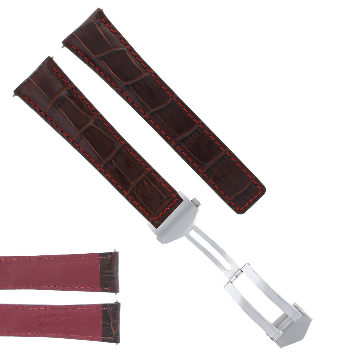 19-20-21-22MM TWO-PIECE LEATHER WATCH BAND STRAP WITH DEPLOYMENT CLASP FOR WATCH