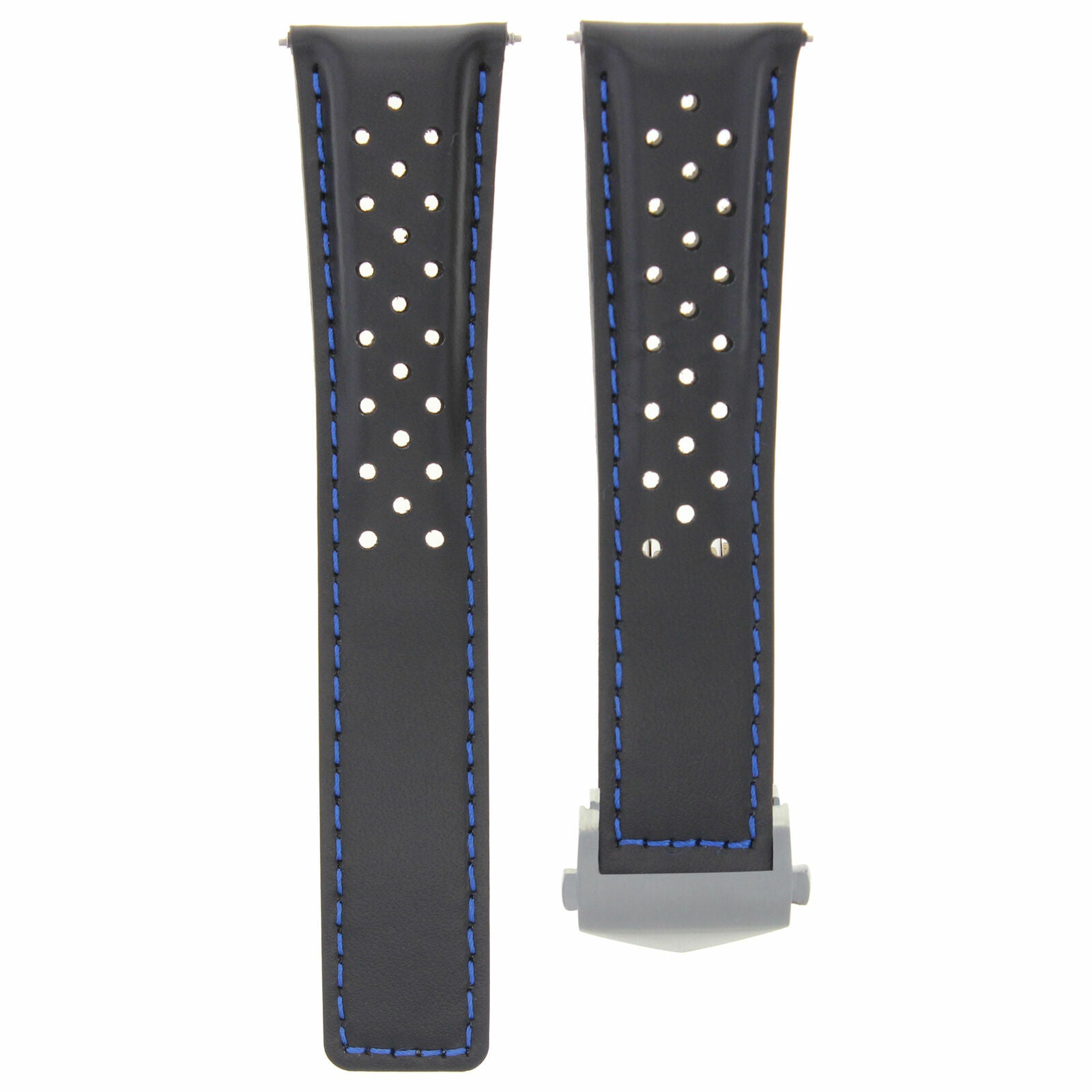 LEATHER WATCH BAND STRAP 19MM FOR TAG HEUER CARRERA WAR201A + CLASP BLACK BLUE