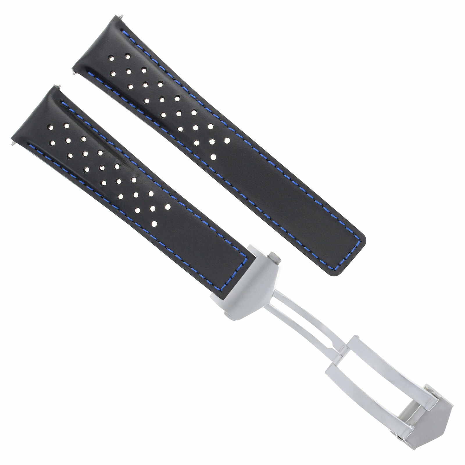 LEATHER WATCH BAND STRAP 19MM FOR TAG HEUER CARRERA WAR201A + CLASP BLACK BLUE