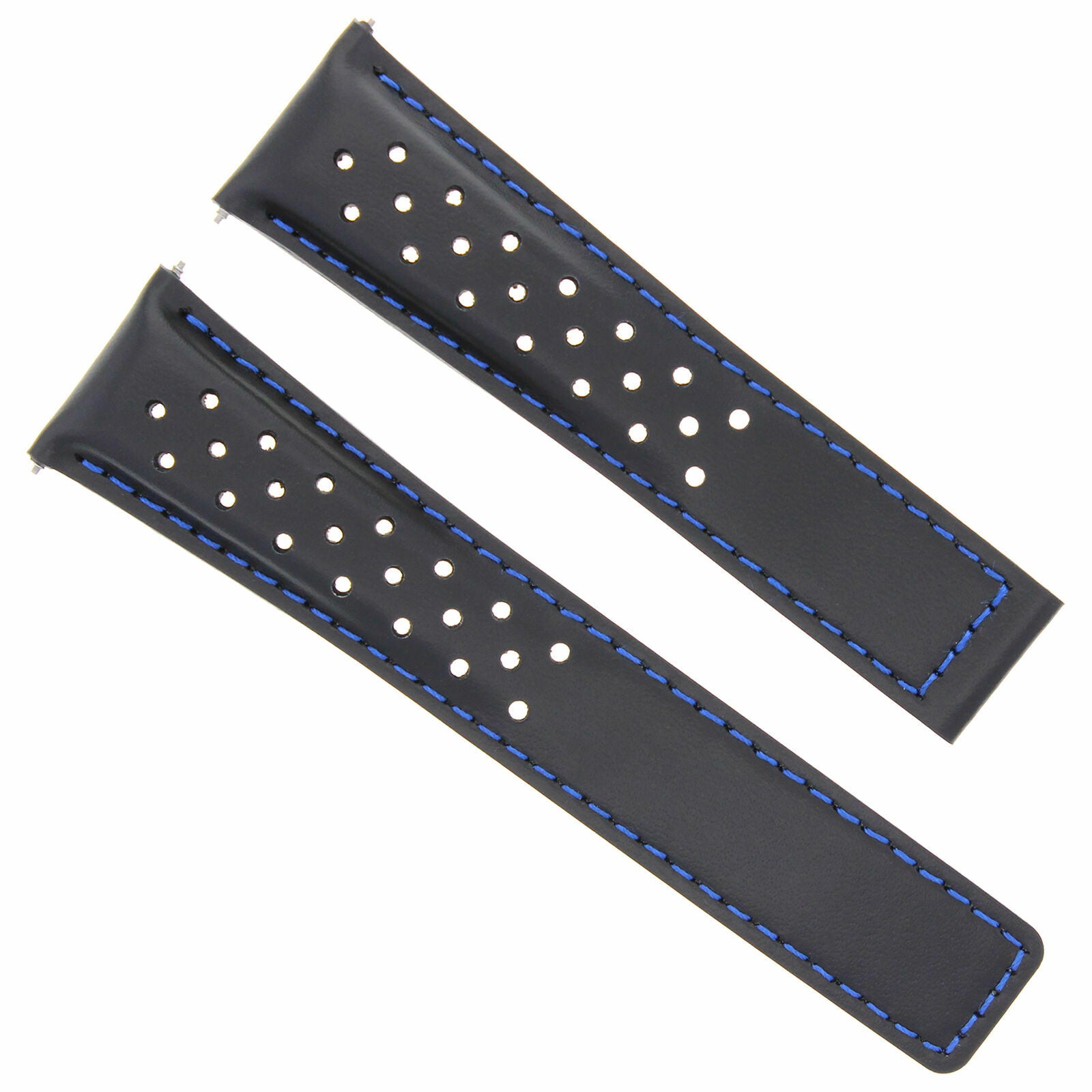 22MM LEATHER BAND STRAP FOR TAG HEUER CARRERA CALIBRE 11,16 BLACK BLUE PERFORAT