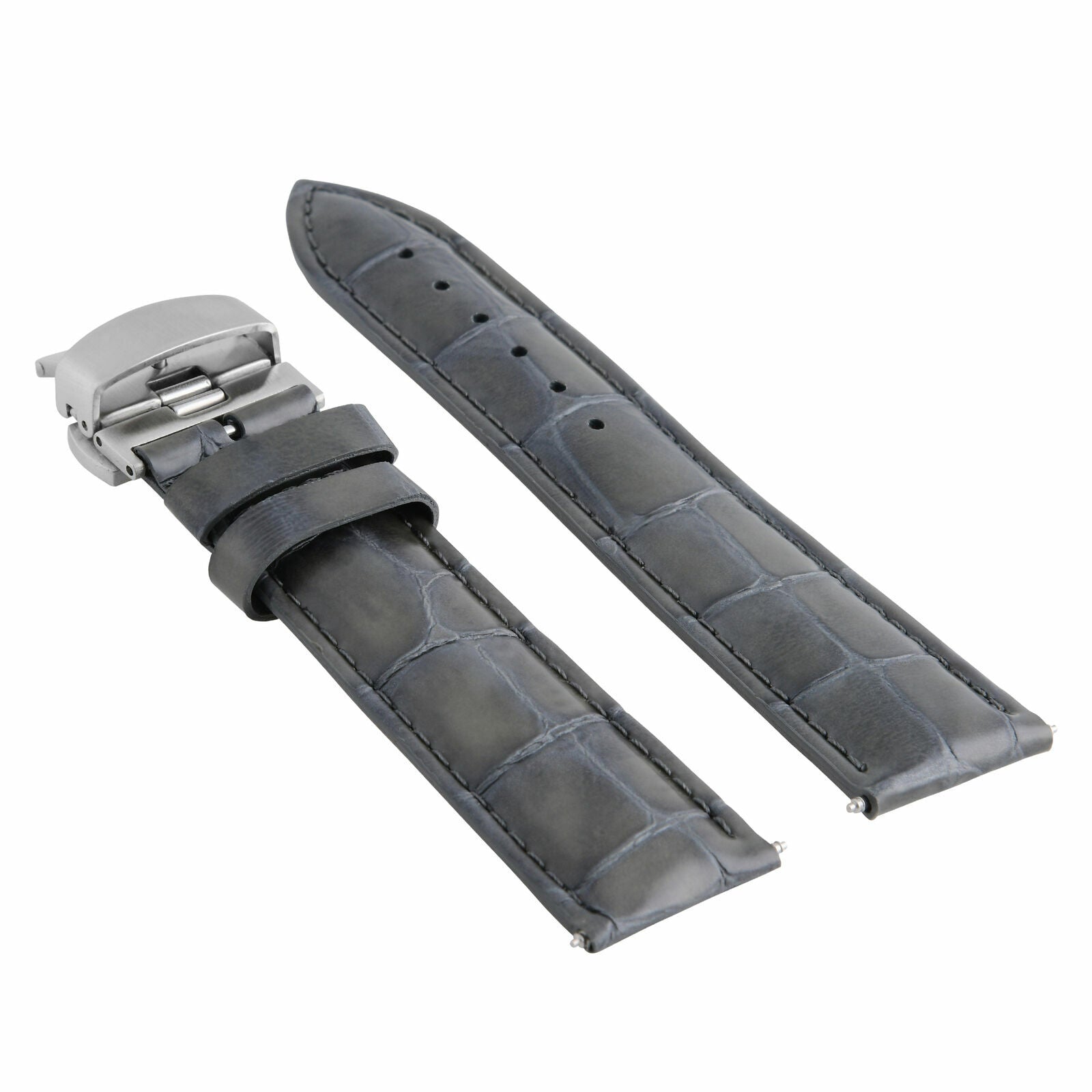 21MM LEATHER WATCH BAND STRAP GREY DEPLOYMENT CLASP FOR LONGINES WATCH