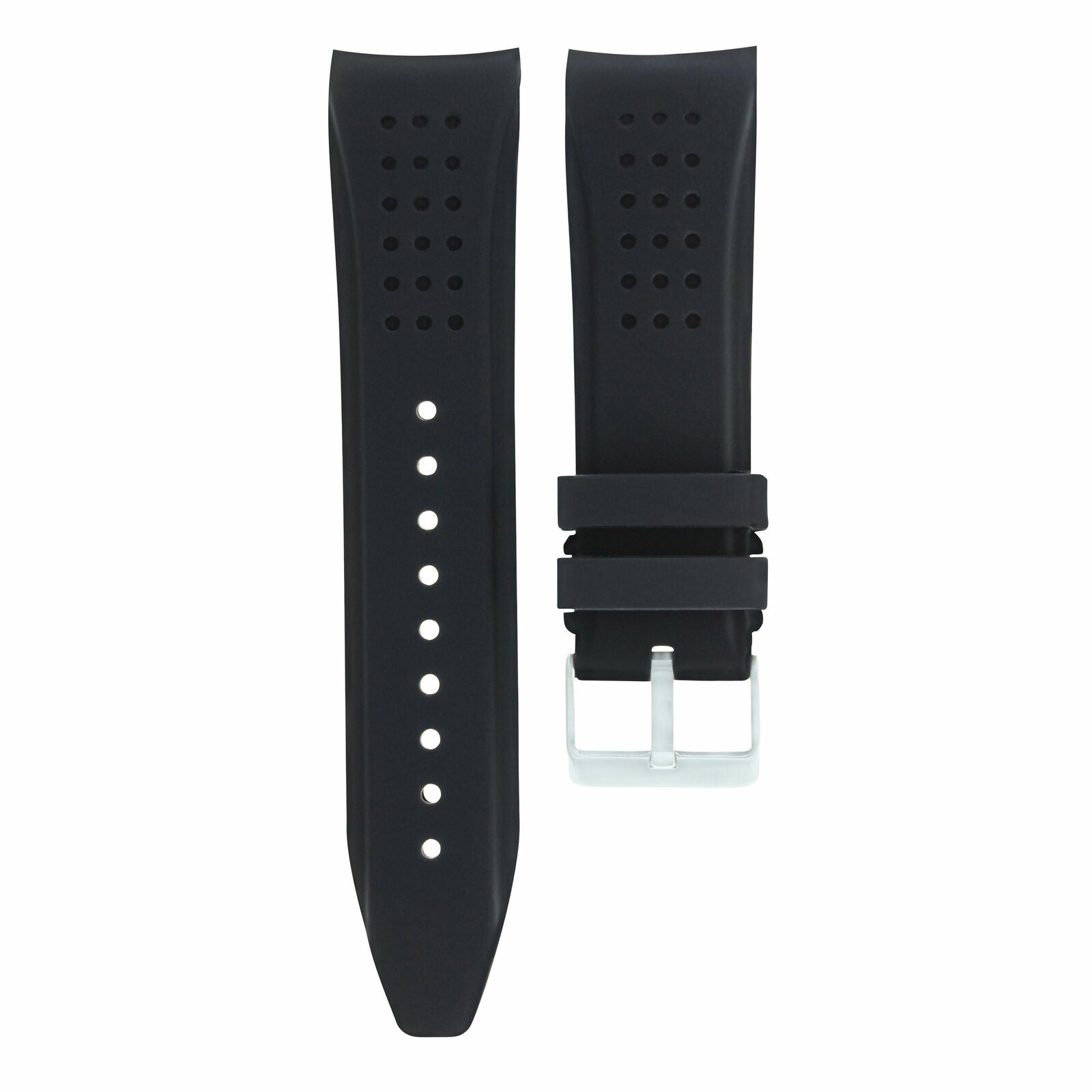 22MM RUBBER STRAP BAND FOR TAG HEUER CARRERA CAV5115FT6019 PERFORATED BLACK