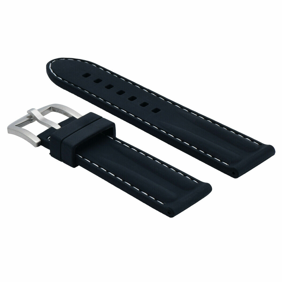 18MM RUBBER DIVER WATCH BAND STRAP FOR CITIZEN ECO DRIVE WATCH BLACK WHITE STITCH