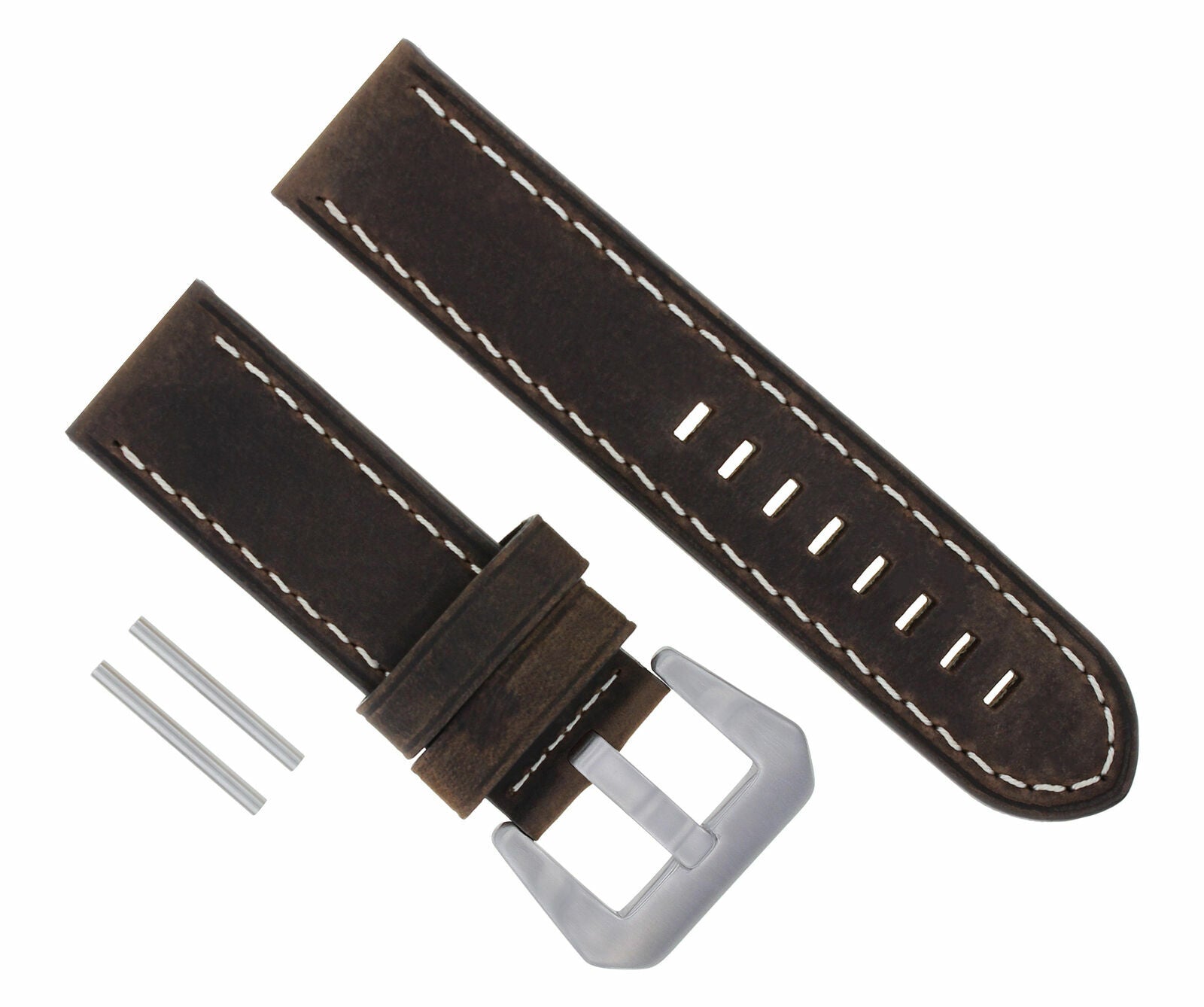 24MM COW LEATHER WATCH BAND STRAP FOR BREITLING WATCH COLT BROWN WHITE STITCH