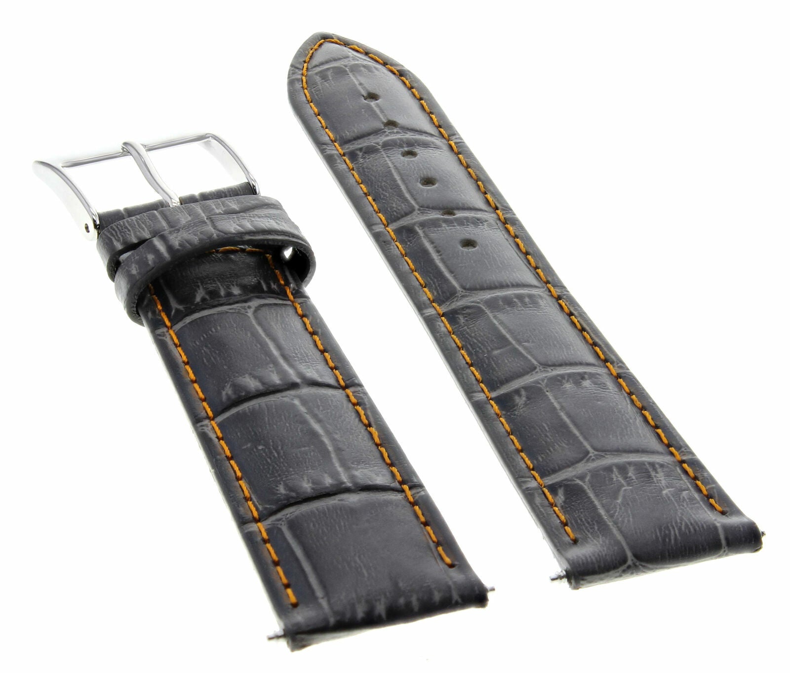 21MM LEATHER BAND STRAP FOR LONGINES WATCH WITH BUCKLE GREY ORANGE STITCH