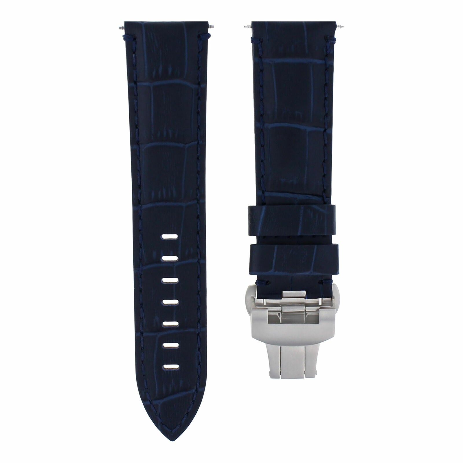 24MM LEATHER STRAP BAND FOR PAM 44MM PANERAI LUMINOR GMT DEPLOYMENT CLASP BLUE