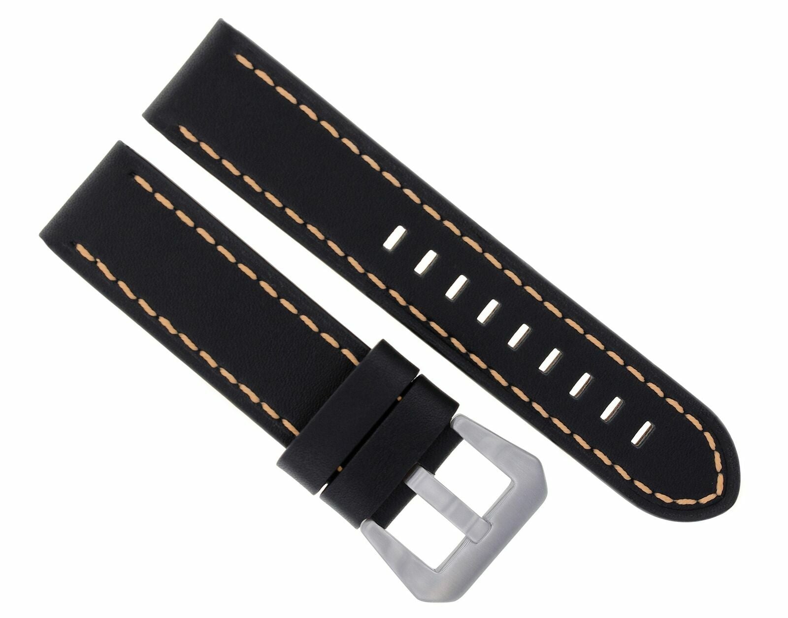 22MM LEATHER WATCH BAND STRAP FOR BREILTLING NAVITIMER COLT BLACK ORANGE ST