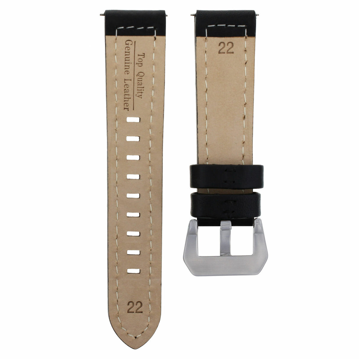 22mm Long Leather Watch Band Strap for Breitling Navitimer Avenger Black, front view