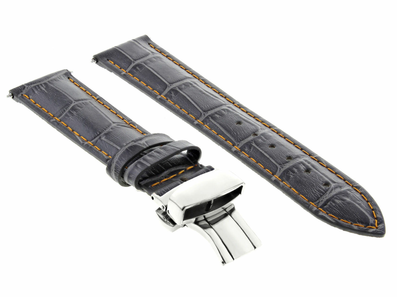 22MM LEATHER WATCH  BAND STRAP FOR ROLEX WATCH DEPLOYMENT BUCKLE GREY ORANGE ST