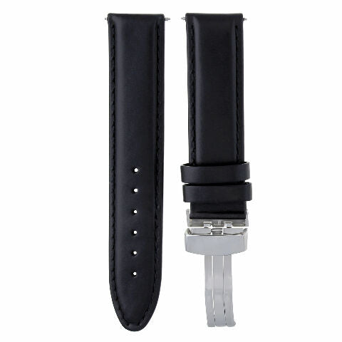 18-19-20-22 LEATHER BAND STRAP SMOOTH FOR ROLEX DATEJUST DEPLOYMENT CLASP BLACK