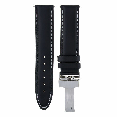 18-19-20-22 LEATHER BAND STRAP SMOOTH FOR ROLEX DATEJUST DEPLOYMENT CLASP BLACK