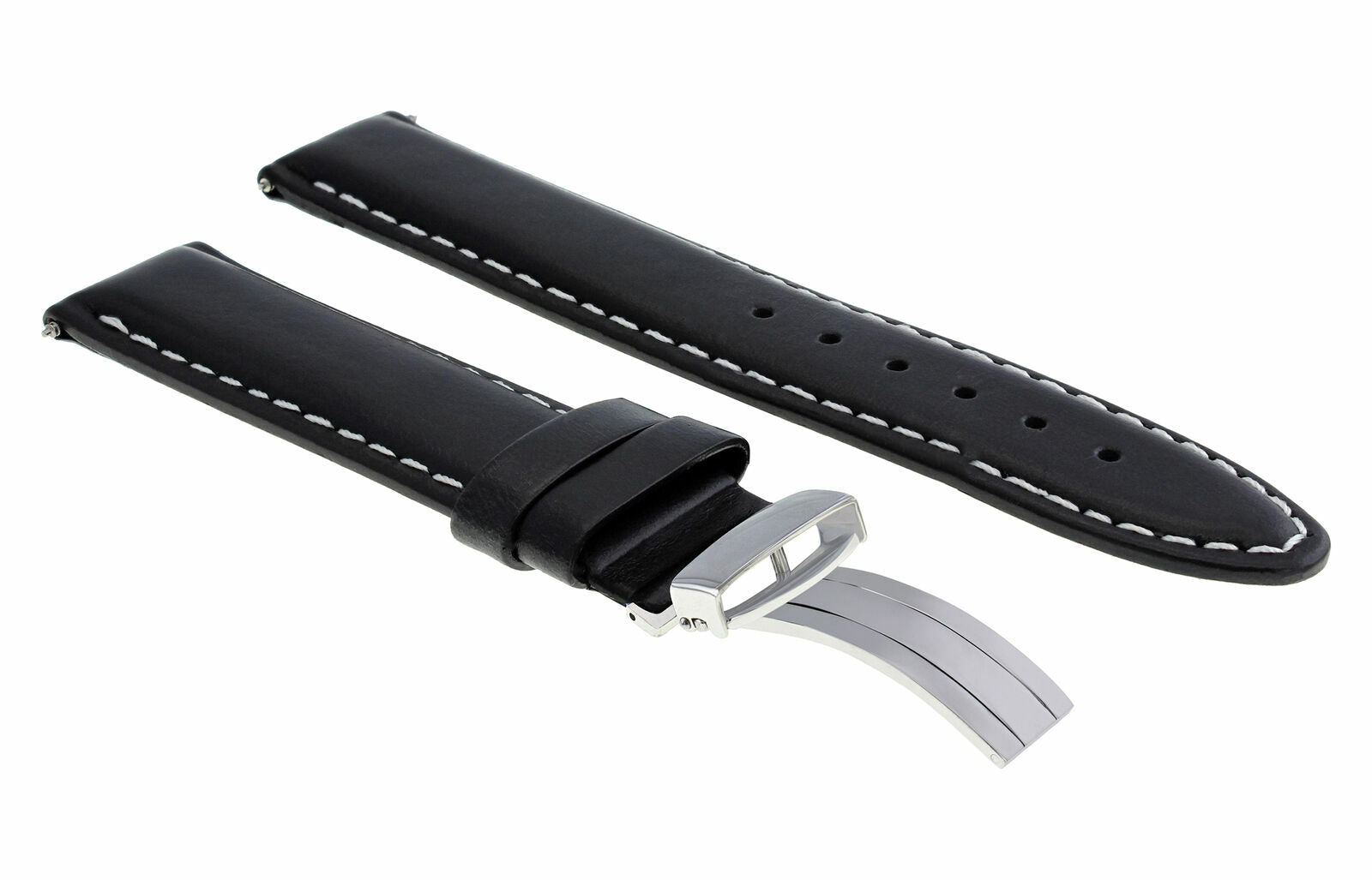 18-19-20-22 LEATHER BAND STRAP SMOOTH FOR ROLEX DATEJUST DEPLOYMENT CLASP BLACK