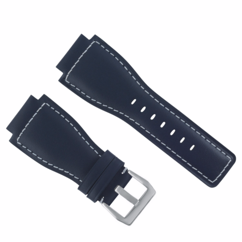 24MM SMOOTH LEATHER WATCH BAND STRAP FOR BELL ROSS BR-01-BR-03 SILVER BUCKLE