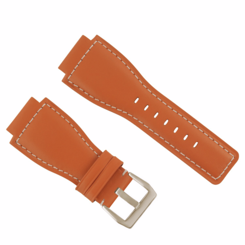 24MM SMOOTH LEATHER WATCH BAND STRAP FOR BELL ROSS BR-01-BR-03 SILVER BUCKLE